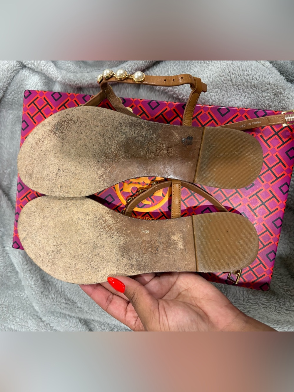 Tory Burch Tan Emmy Pearl Calf Leather Sandals - Picture 3 of 5